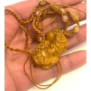 Vintage Carved Dragon Amber Pendant Necklace B#1